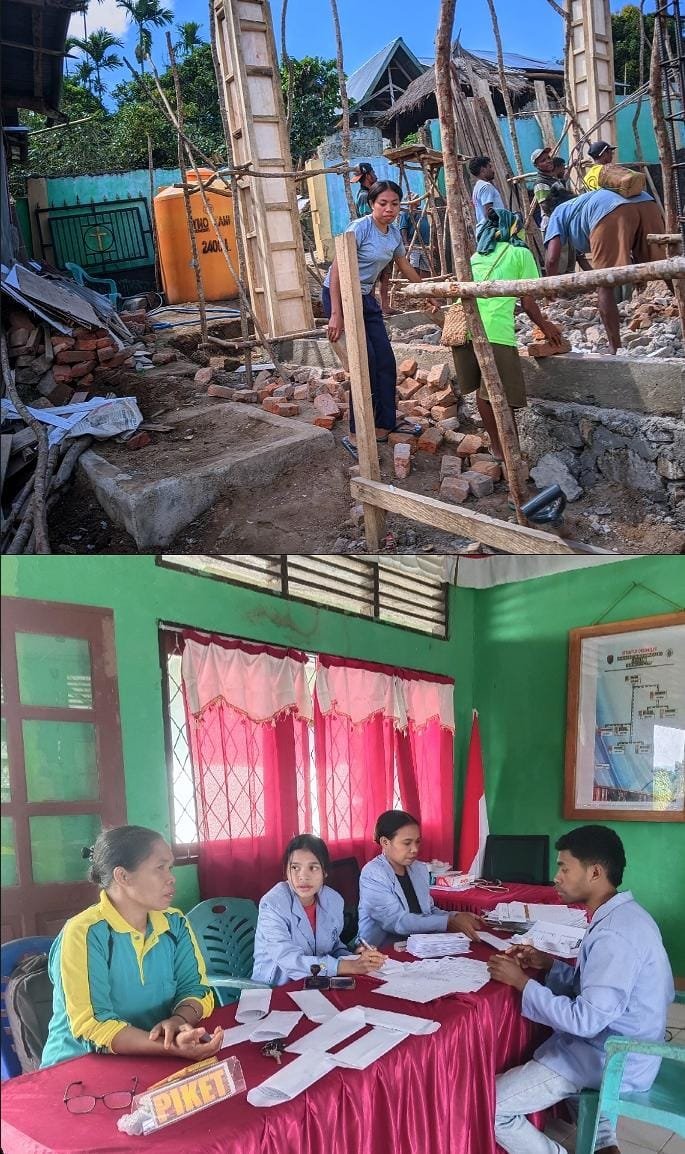 Mahasiswa KBPM Desa Luba Bersama Aparat Desa Menyiapkan Undangan Sosialisasi Perekaman/Adminduk dan Bergotong Royong dalam Pembangunan Rumah Gereja