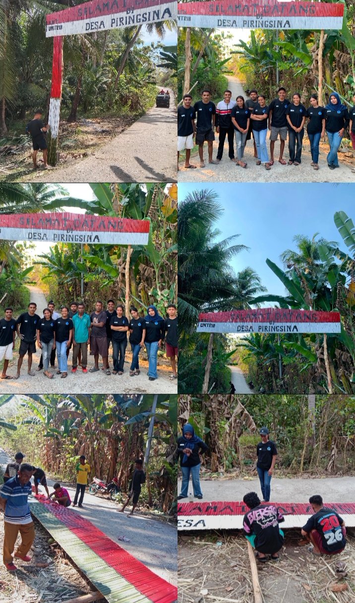 Kegiatan Belajar Pendamping Masyarakar (KBPM) Dari Kampus Ke Desa, Menjadi Gerakan Sosial. MAHASISWA KBPM UNTRIB BERSAMA APARAT DESA DAN MASYARAKAT Desa PIRINGSINA Melakukan Pembuatan Gapura. Di jalan masuk Desa PIRINGSINA.